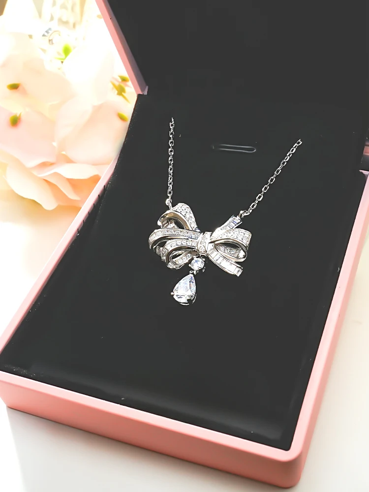 Fashionable Bow Droplet 925 Sterling Silver Pendant with Small Design Retro High End Wedding Jewelry for Women