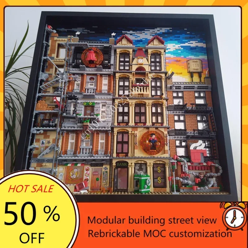 

2816 шт. мини-фигурки рамка нежелательная 50x50 см модульная MOC креативная модель с видом на улицу на заказ головоломка DIY сборная модель игрушки подарки
