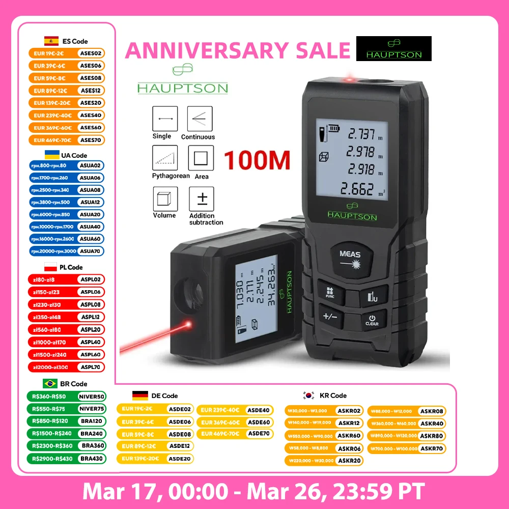 HAUPTSON 70/100M Laser Rangefinder Distance Meter Rangefinder Laser Tape Range Finder Building