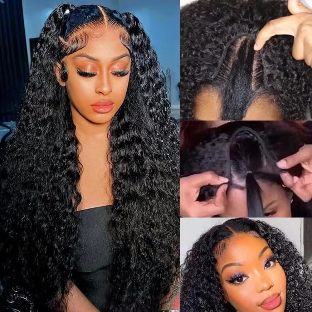 V Part Wig Human Hair No Leave Out Upgrade V Part Human Hair Wig For Women 180% Kinky Curly V Shape Wig No Glue Clip In Half Wig