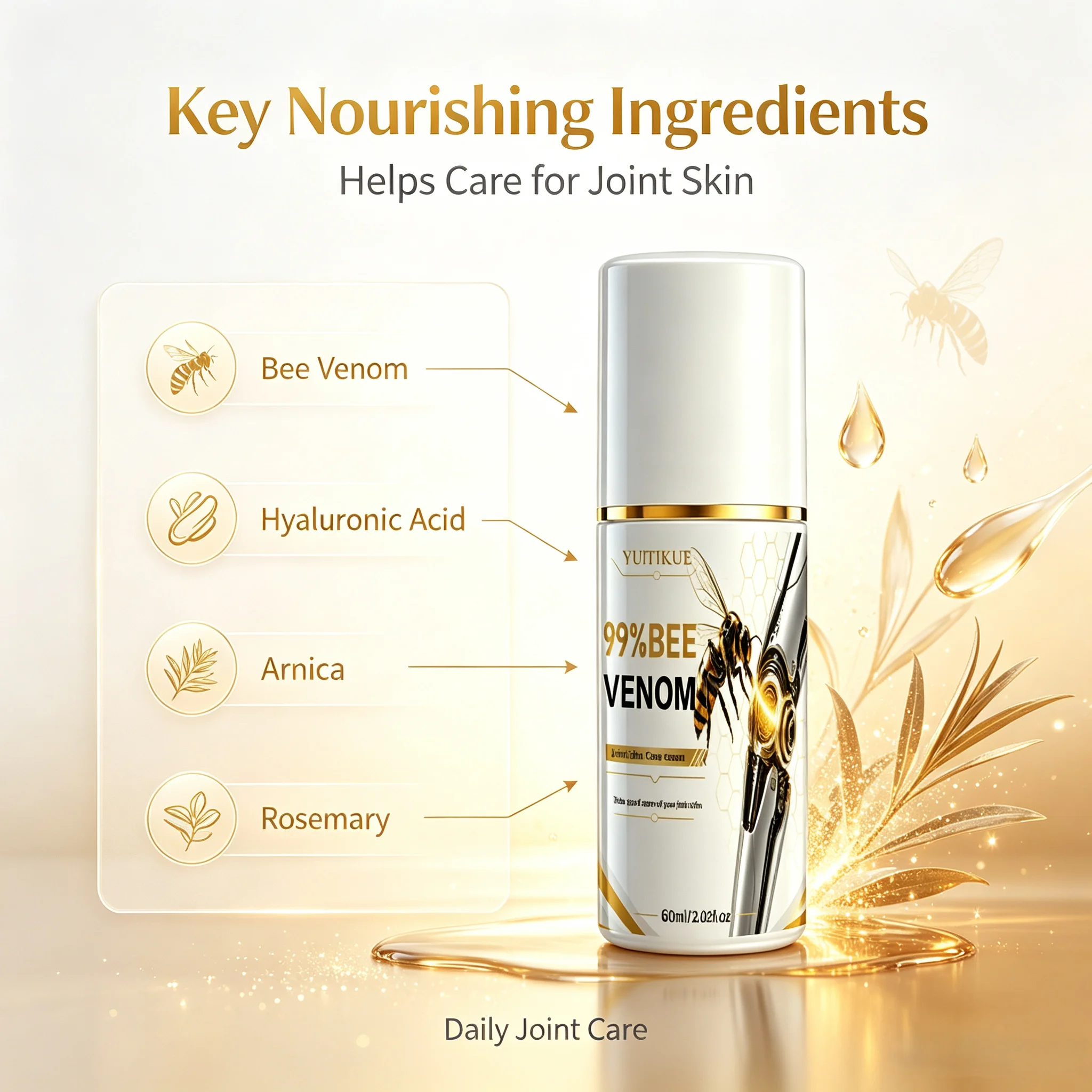 YUITIKUE 99% Bee Venom Body Joint Care Spray Moisturizing Soothing Spray Gentle Formula For Daily Joint Skin Care 60ml