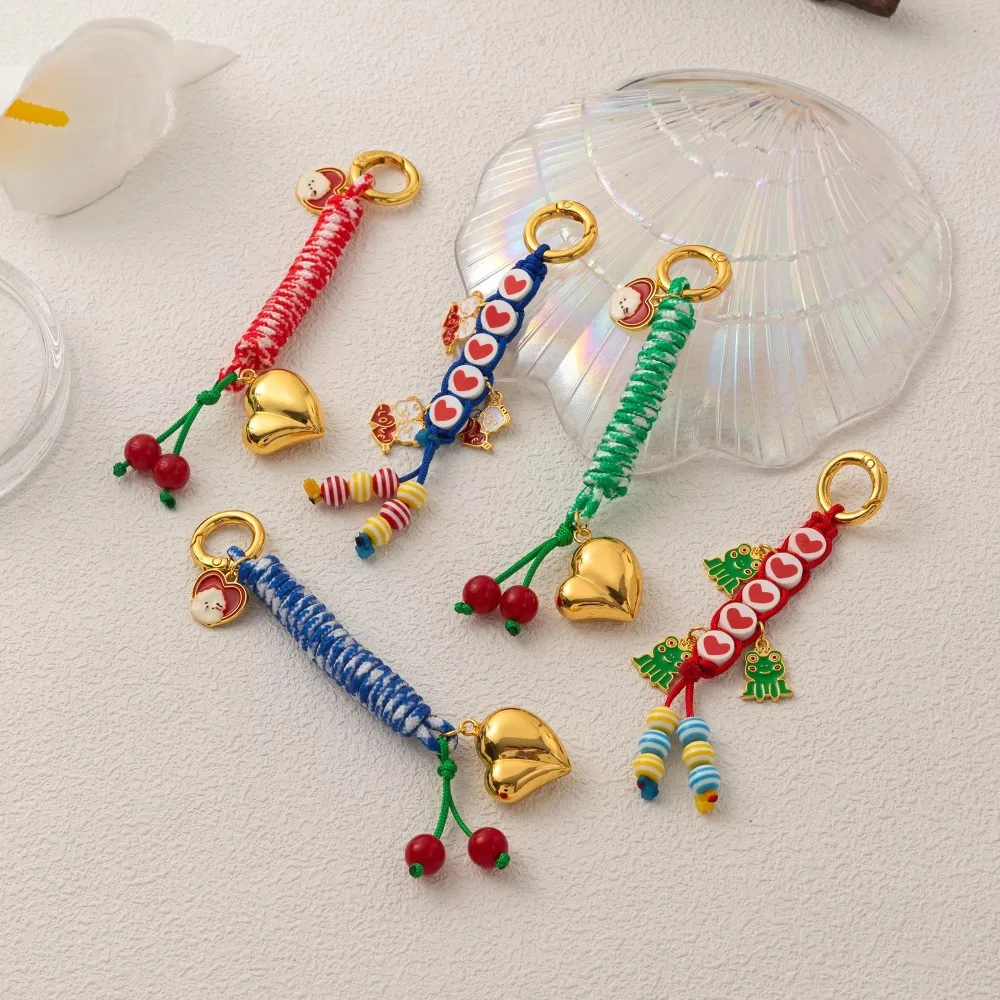

Lovely Cute Bag Accessories Pendant Korean Style DIY Love Cherry Pendant Simple Fashion Accessories Colorful Rope Keychain Gift