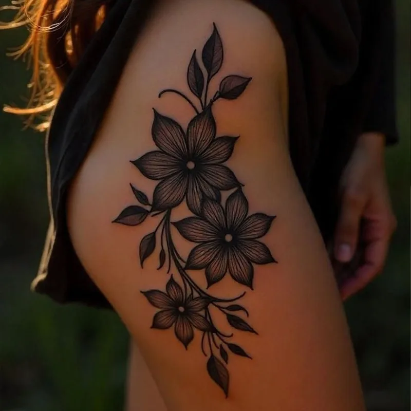 Gradient Matte Five Petal Flower Hanging Branch Tattoo Sticker Cool High End Slimming Disposable Sticker Accessories Wholesale