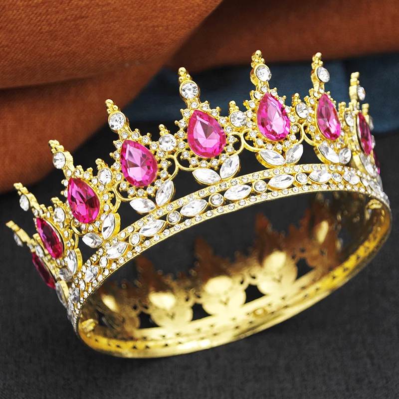 Baroque Queen King Tiaras and Crowns for Women Wedding Party Full Round Diadem Bridal Crown Hair Jewelry Birthday Gifts