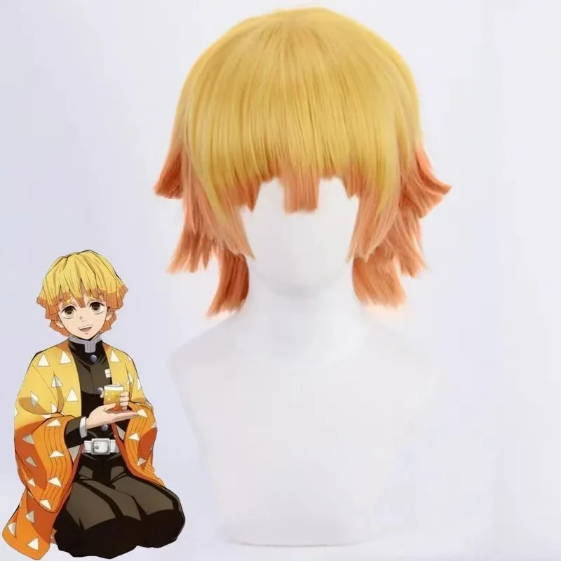 

Цельный желто-оранжевый градиентный короткий парик из волос в стиле аниме «Убийца демонов», парики для костюма персонажей Мимава Сенджебито
