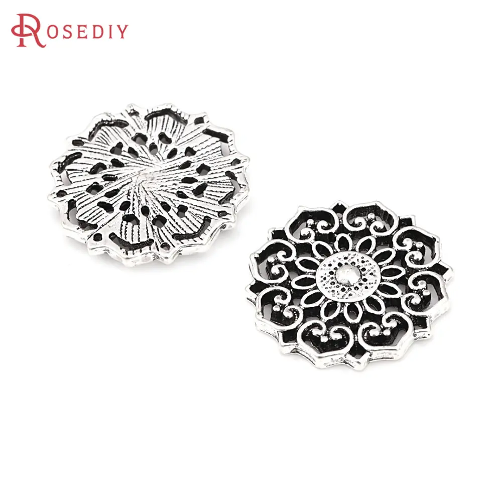 20PCS 20MM 31.5MM Antique Silver Color Zinc Alloy Big Decorative Flower Connect Charms Pendants Jewelry Findings Accessories