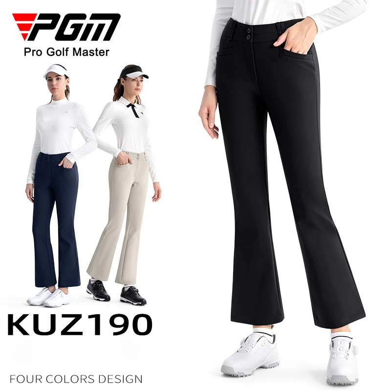 Pantalones de Golf PGM de otoño para mujer, pantalones ajustados cálidos de doble capa, de cintura alta y ligeramente acampanados KUZ190