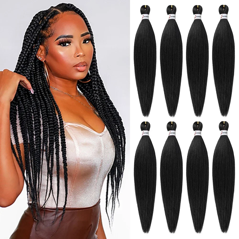 Capelli per trecce pre-stirati, 8 confezioni, extension sintetiche per trecce, senza prurito, texture Yaki morbida, fissaggio con acqua calda