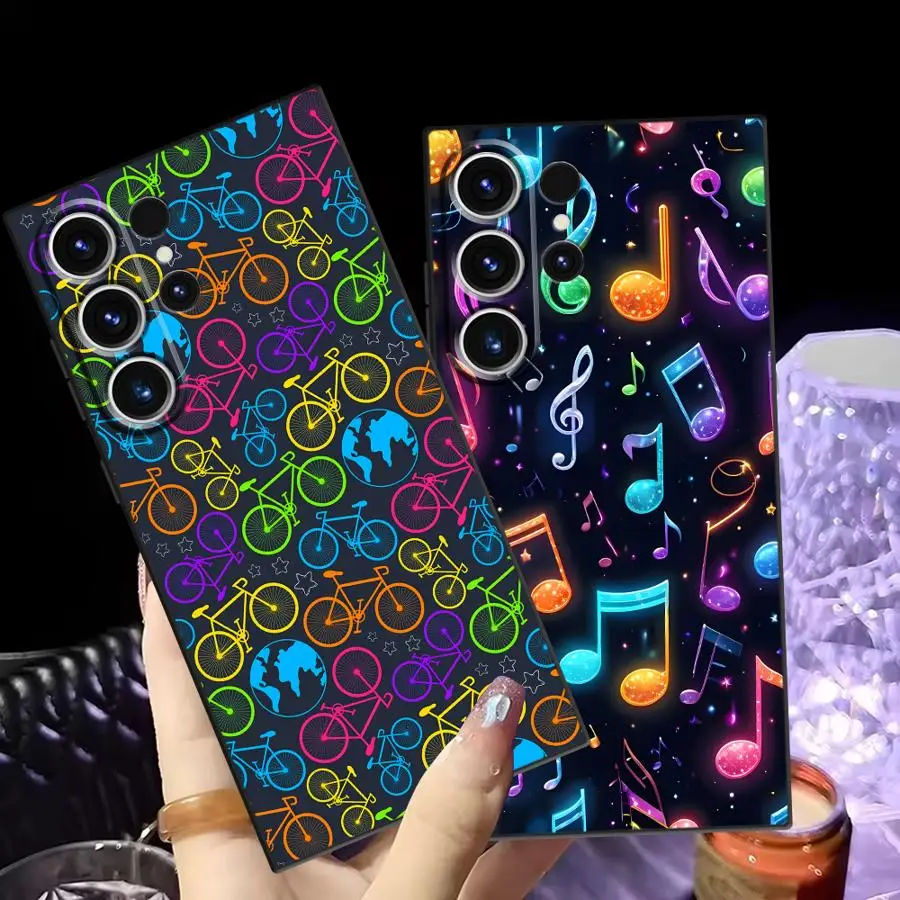 Bicycle Colorful Music Notes Funda Phone Cover Case for Samsung Galaxy S26 Ultra S20 Ultra S25 Plus S23 Note 20 8 9 10 S24 S21