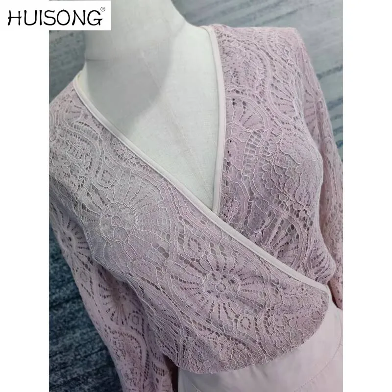 French Elegant Overalls Woman Jumpsuit Patchwork Female Lace Pink Slim Straight-Leg Long Summer Party Jumpsuit One-Piece Pants