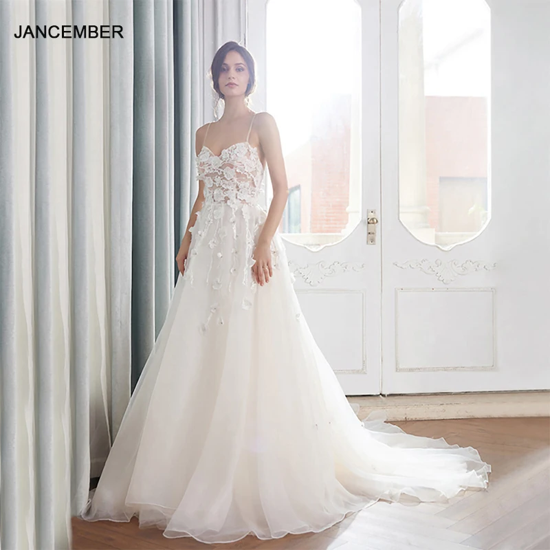 Janc ember 2024 boho eine Linie Brautkleider Spitze schiere V-Ausschnitt rücken freie Brautkleider ärmellose benutzer definierte vestido de novia qw01051