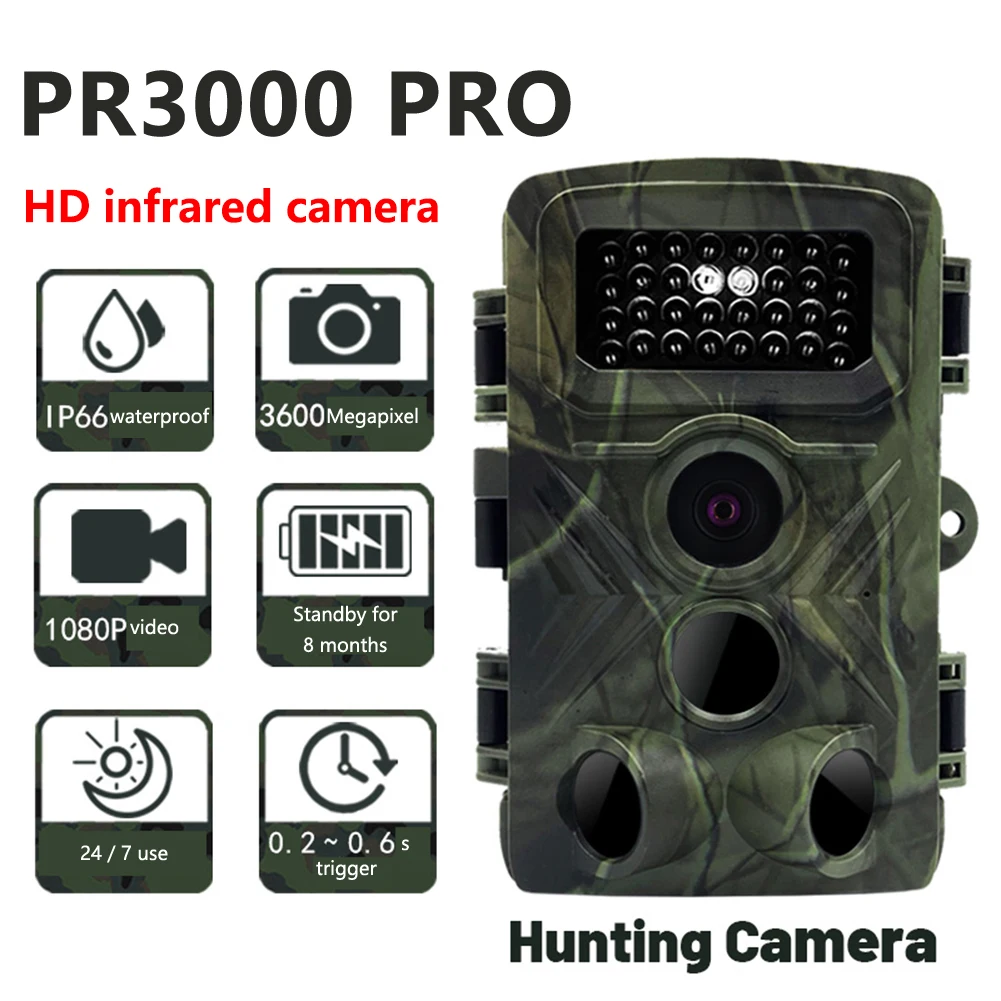 

PR3000 Pro Mini Trail Camera 1080P 36MP HD Wildlife IP66 Clear Infrared Night Vision Yard Surveillance Camcorder With 32GB Card