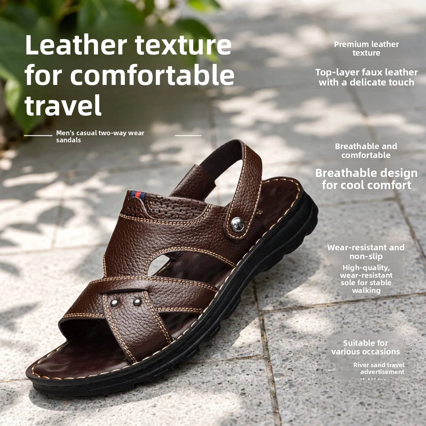 Men's Summer Outdoor Beach Fishing Wading Shoes Anti-slip Breathable Hole Hole Sandals Casual Style Flat Heel PU Inner Liner