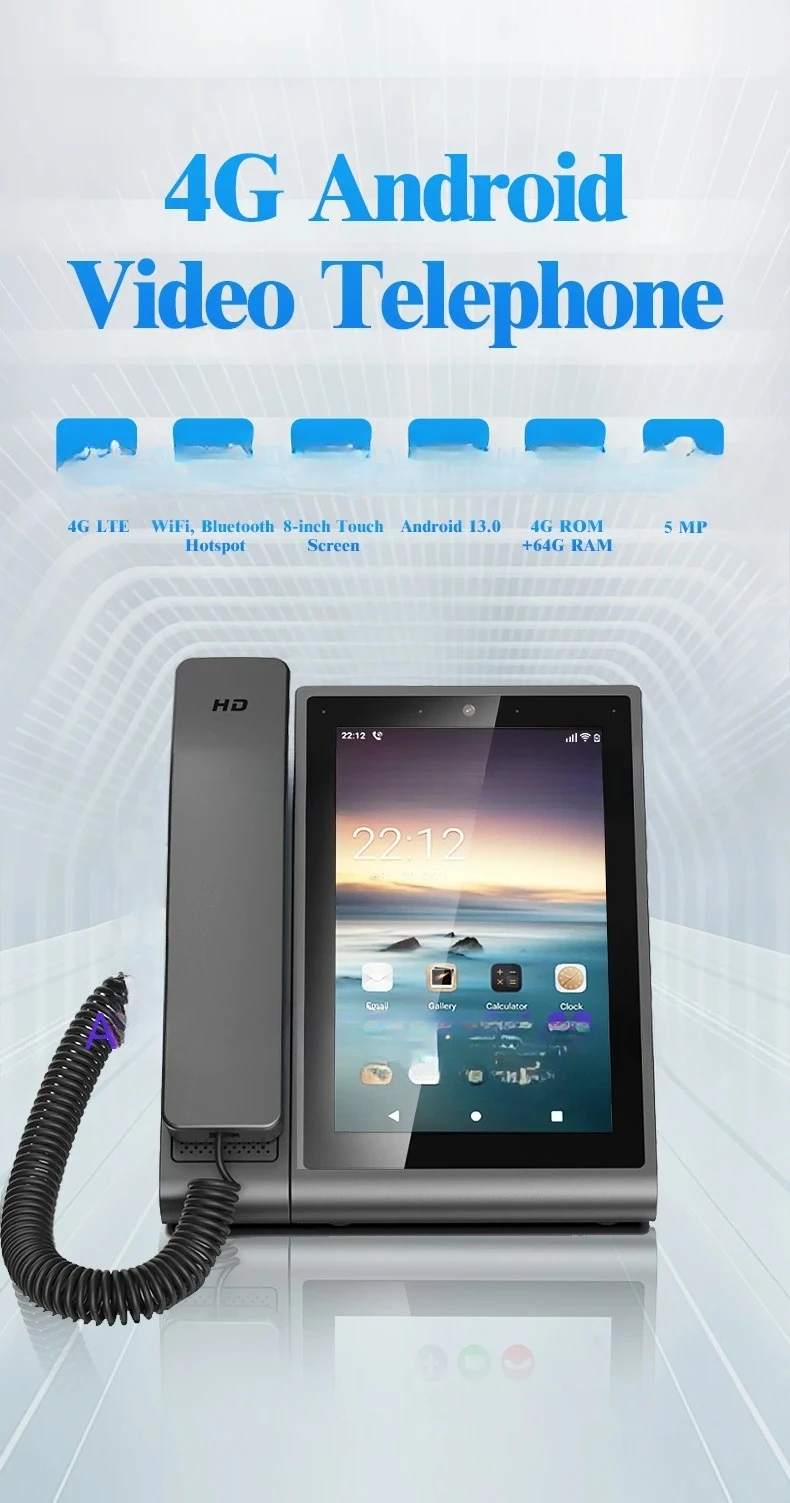 For Office School Hotels Android Video WiFi 8 Inch Touch Screen 4G LTE SIM Card Smart POE Landline Wireless Telephone