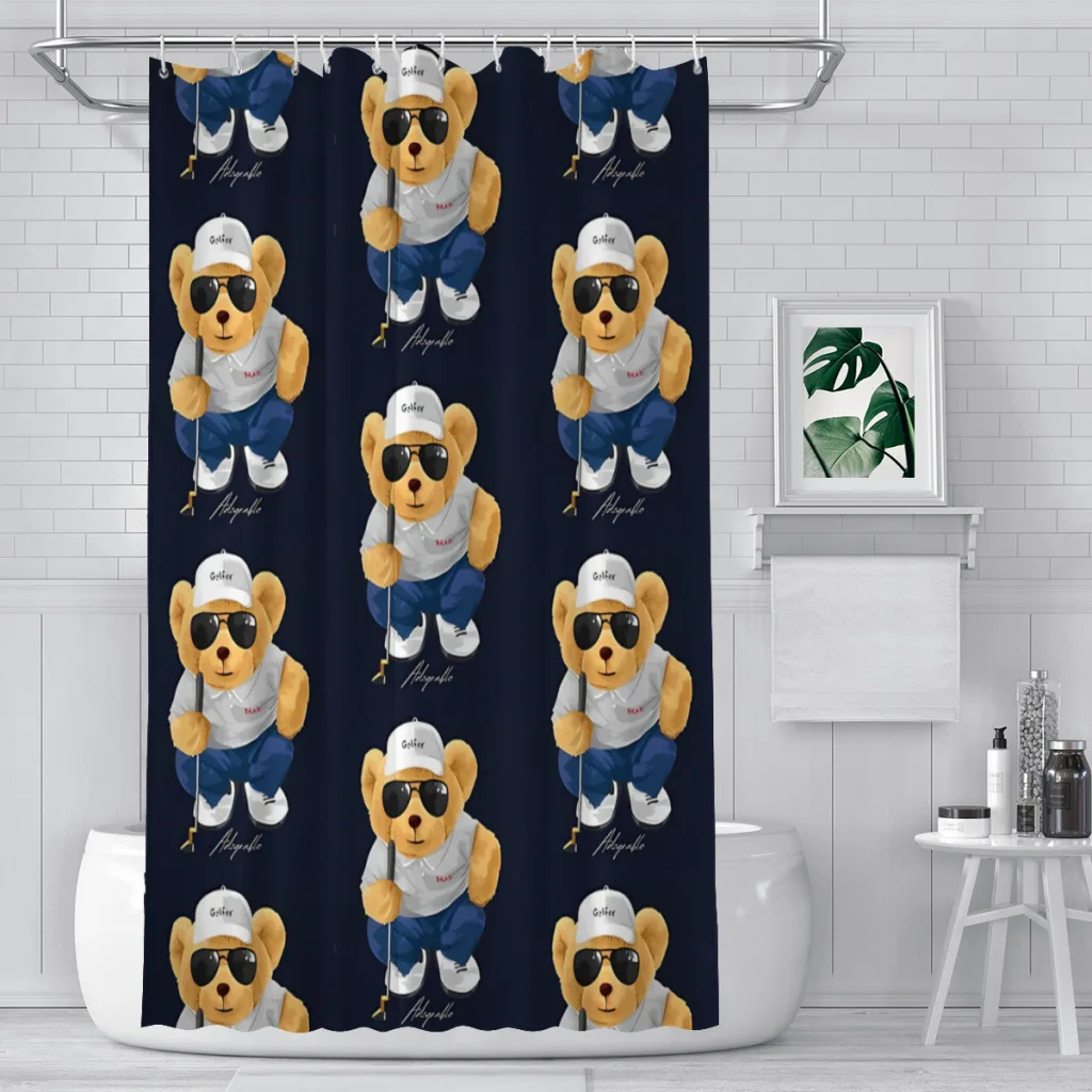 Cute Glofing Adograble Shower Curtains Teddy Bear Waterproof Fabric Funny Bathroom Decor with Hooks Home Accessories