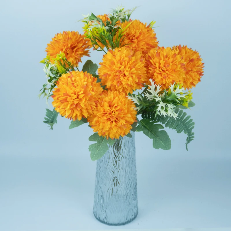 12 Forks 8 Heads 48cm Large Bunch Flower Balls Chrysanthemums Bouquets Home Wedding Artificial Flower Decoration Fake Flower