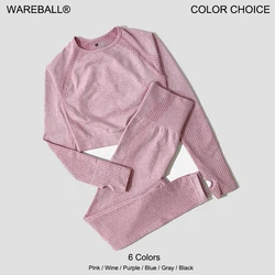 WAREBALL Women Seamless Yoga Set Gym Clothing Fitness High Waist Leggings Crop Top Shirts Sport Suits Workout Pants Active Wear