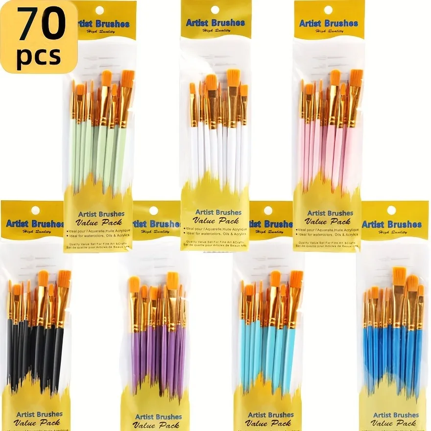 ArtPro 70-Piece Artist Paint Brush Set with Wooden Handles, Durable Nylon Bristles for Acrylic, Watercolor, Oil Painting