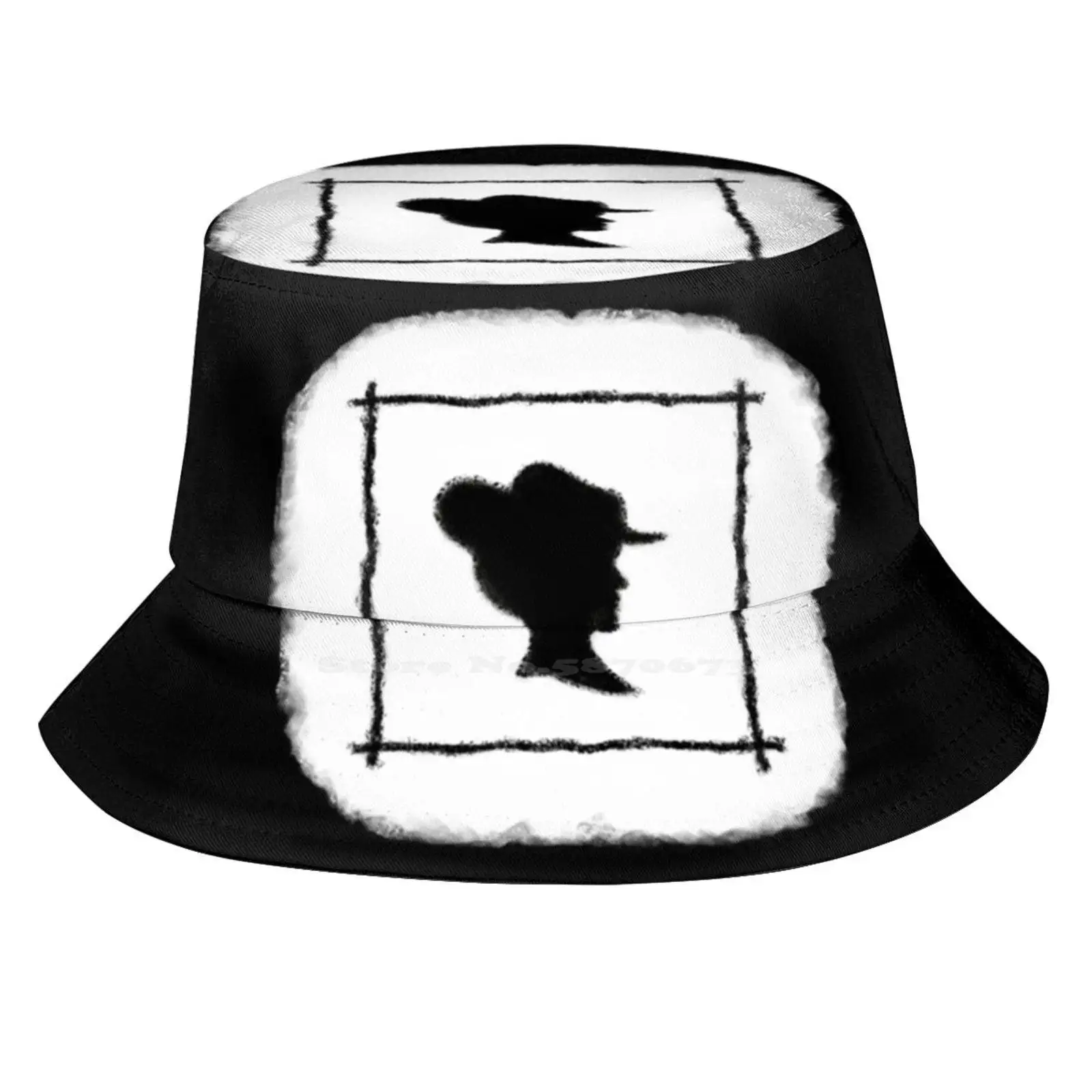 The Lady Loves Black & White Sun Cap Fisherman Hat Bucket Hats Mrs Frame White Black Silhouette Woman Lady