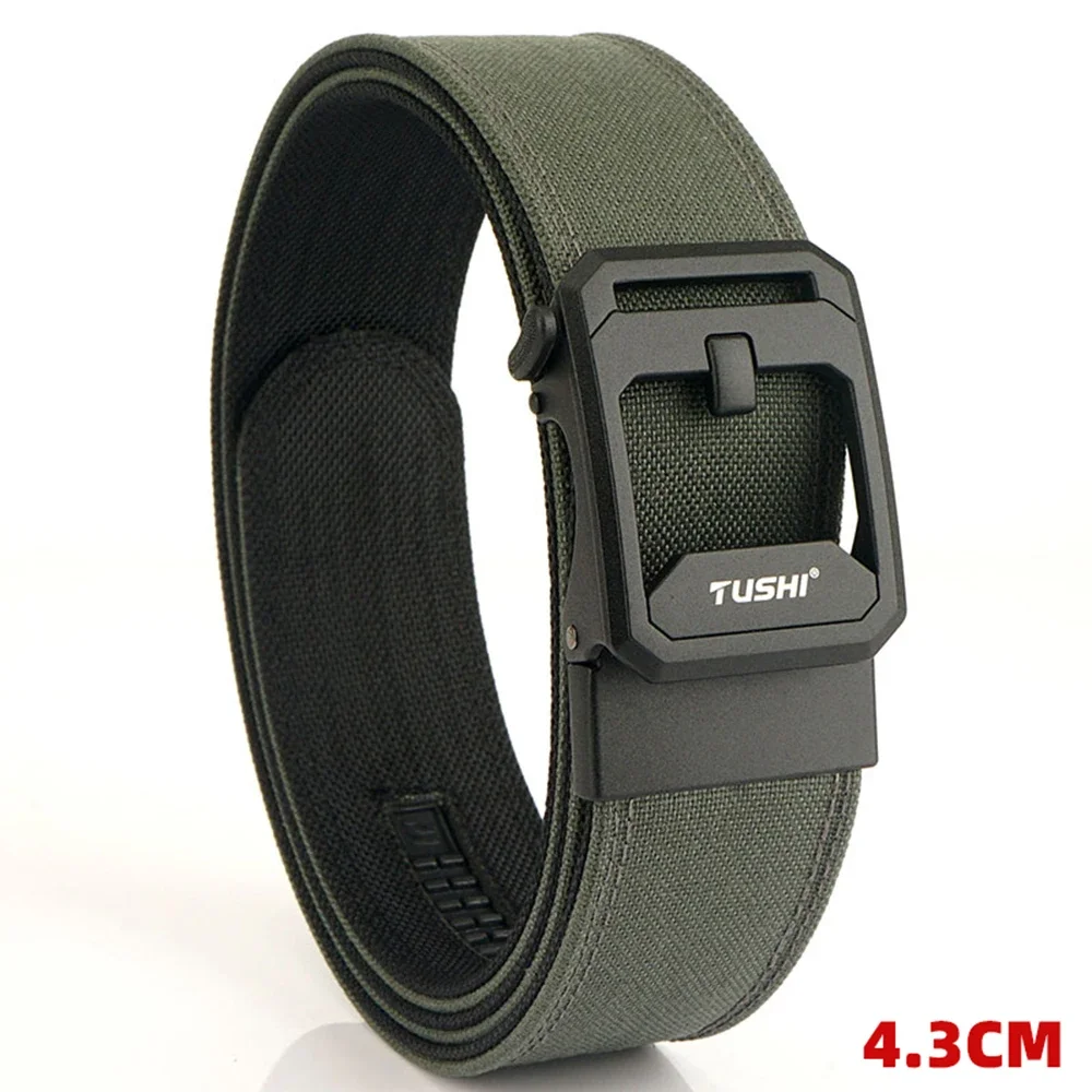 TUSHI Brand 4.3CM Wide Double-layer Reinforced Automatic Buckle Shooting Training Quick Hanging Pistol Mens Belt Nylon Outdoor