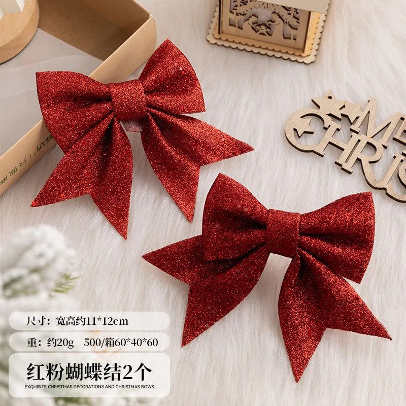 2pcs Large Red Golden Sparkling Bow Glitter Christmas Ribbon Bowknot Xmas Tree Hanging Ornaments New Year Party Home Decoration