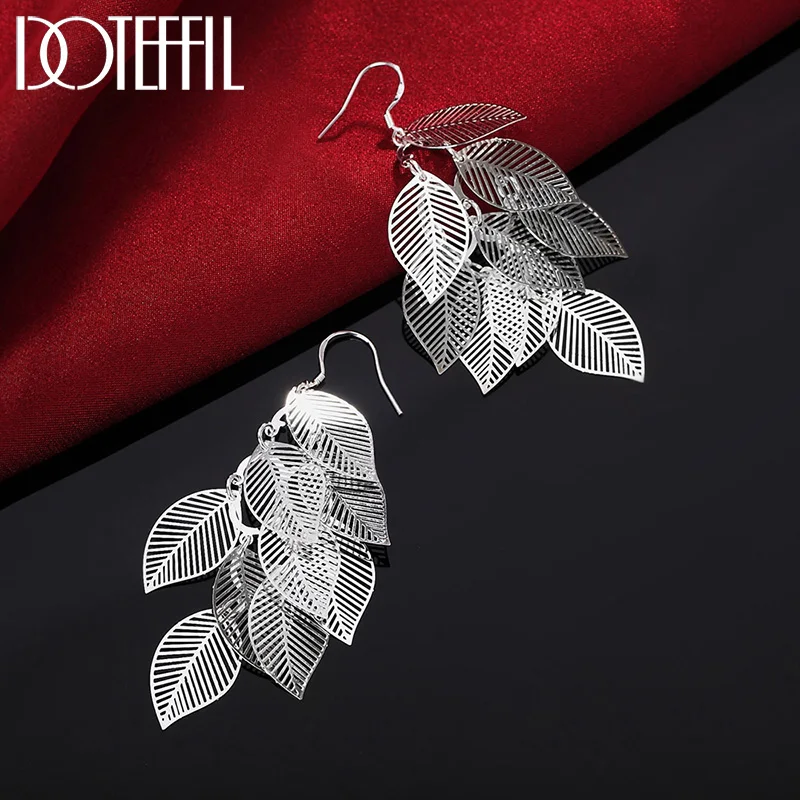 Layered Hollow Leaves Tassel Long Drop Earring Silver Color Fashion Jewelry Woman  Trendsetter Christmas Gifts