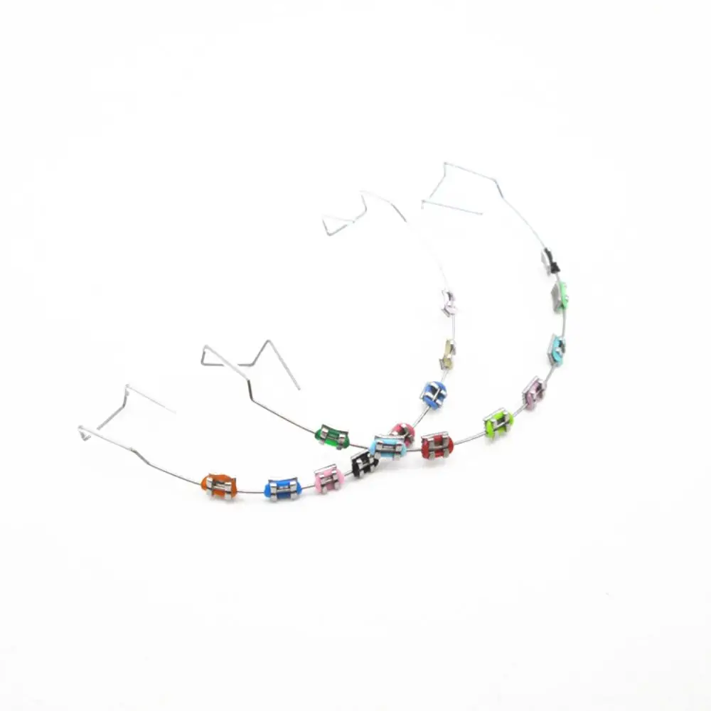 1 pair Colorful Temporary Tooth Decoration Dental Decorations with Metal Wires Orthodontic Ligature Ties Fake Brackets Braces