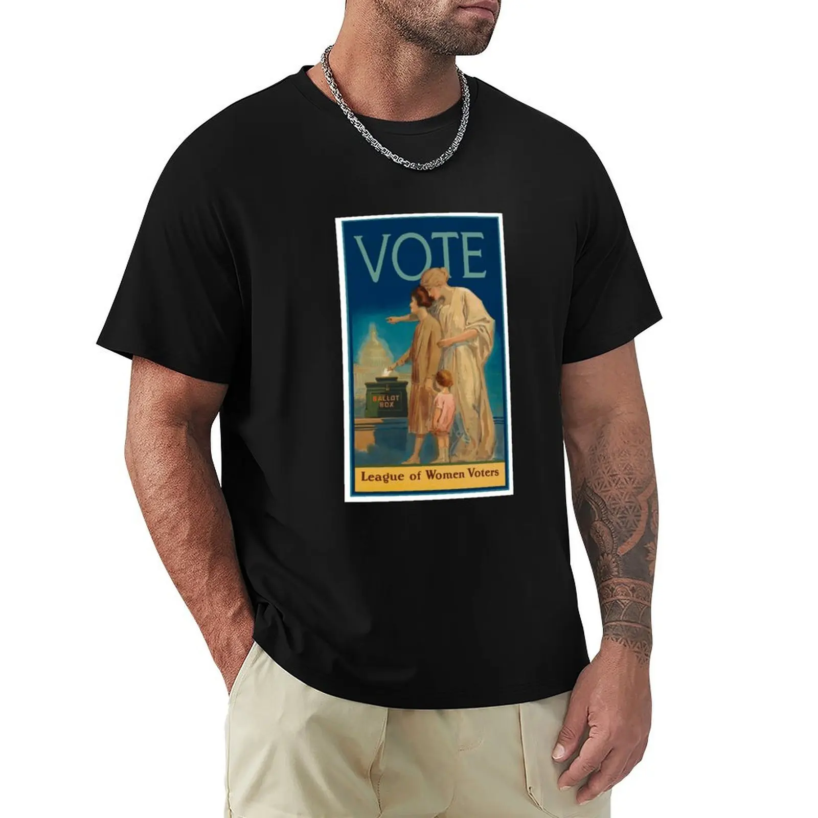 Vintage (Circa 1920) League of Women Voters Poster - VOTE T-Shirt Large Size Casual Tee Shirt