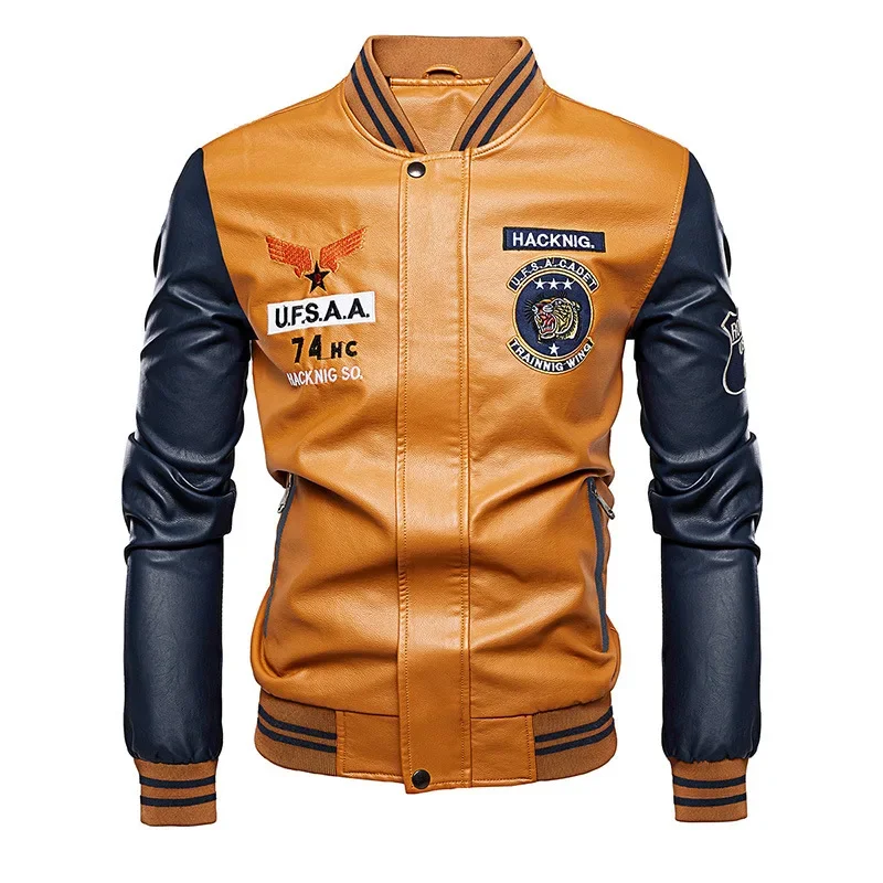 TPJB Men's Motorcycle Jacket Fashion Baseball Leather Jacket Outdoor Tight Badge Embroidery High Quality Men's Leather Jacket