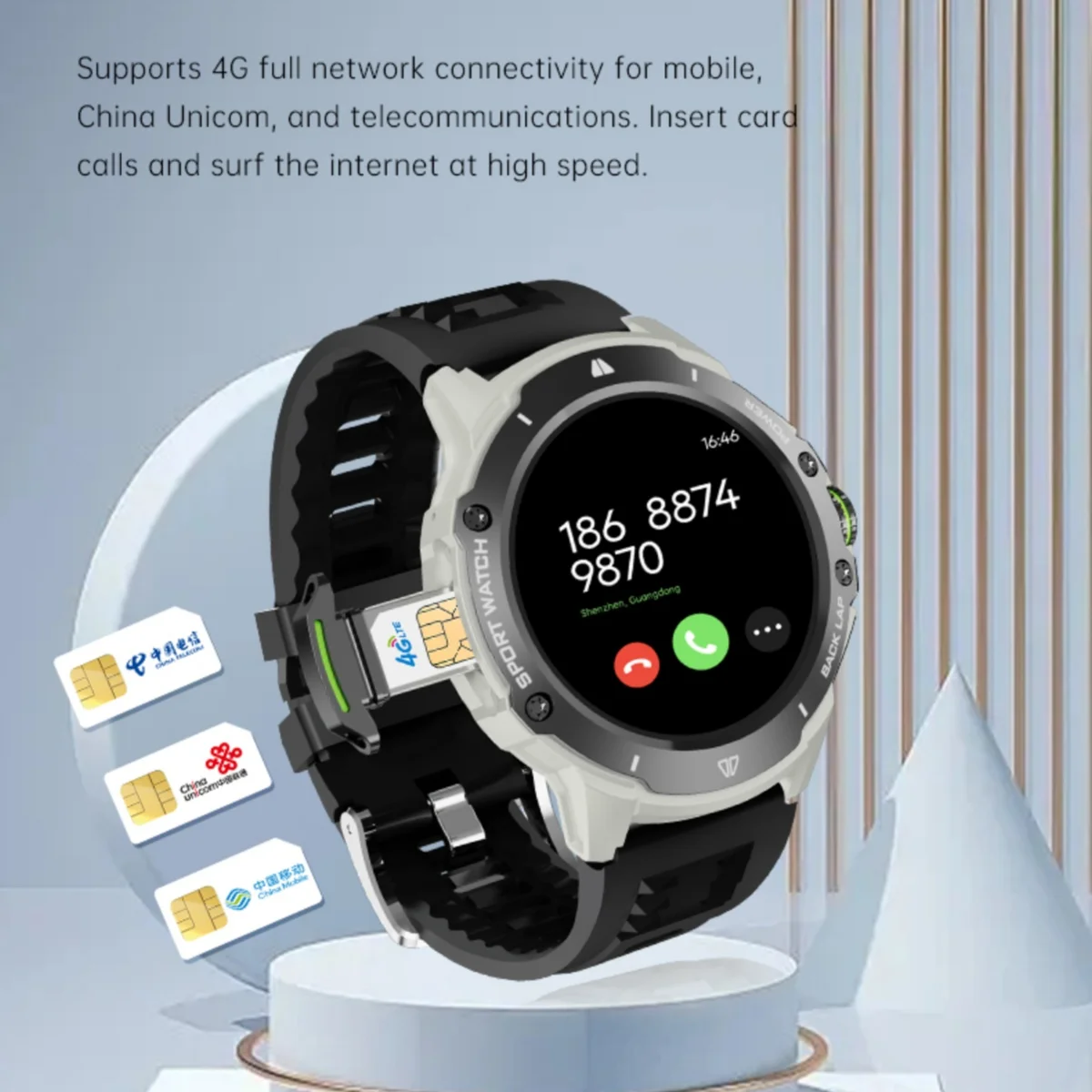 128GB KB08 Smart Watch 4G Network SIM Card 1.43''AMOLED 200W Camera with GPS Wifi Google Play Dynamic Dial Android for Men Women