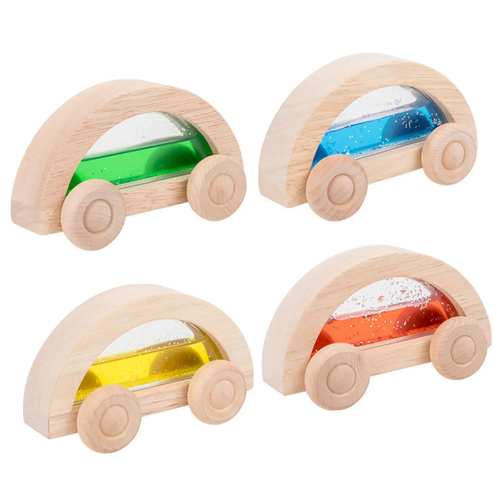 Jouets à pousser en bois pour bébé, voiture en bois, ensemble de véhicules en bois, jeu de voiture coloré, fête alth, éducation précoce, 4 pièces