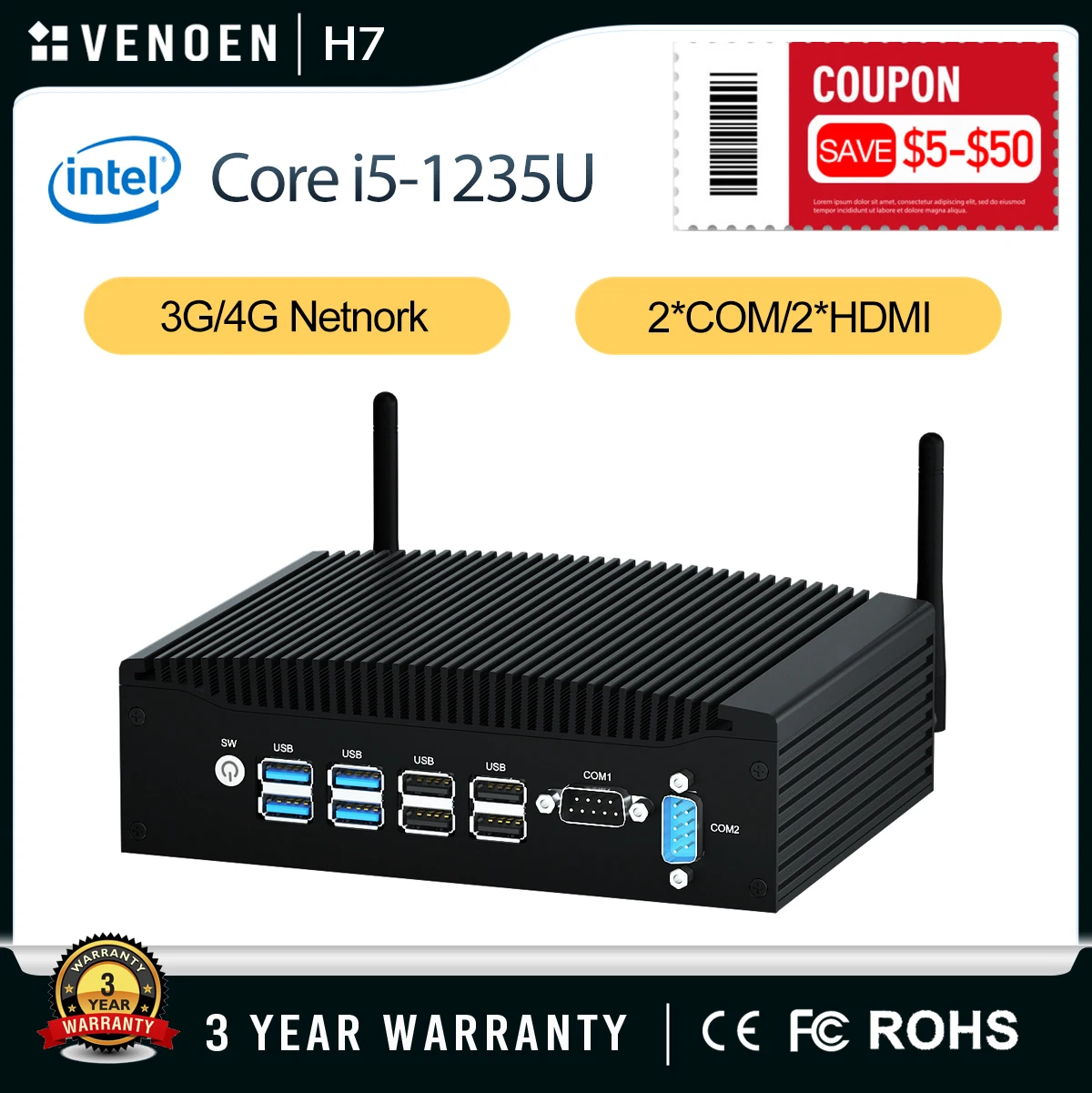 Core i5-1335U 1245U Прочный мини-ПК без вентилятора Компьютер промышленного оборудования Windows 11 Linux RS232 HDMl RJ45 Giga USB Пуэрто-ком Core i5-1335U 1245U Прочный мини-ПК без вентилятора Компьютер промышленного оборудования Windows 11 Linux RS232 HDMl RJ45 Giga USB Пуэрто-ком