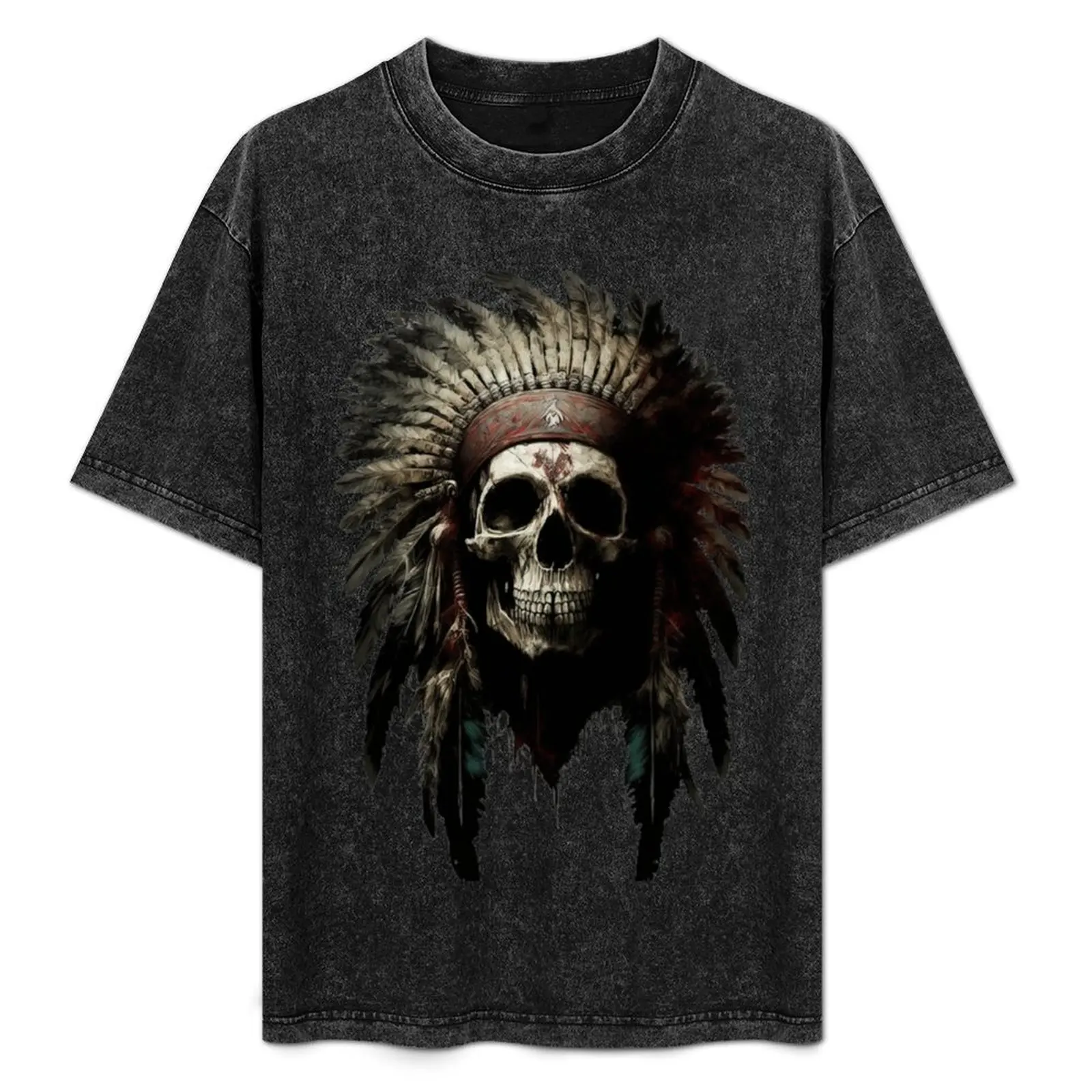 Camiseta com estampa de crânio de índio apáche nativo americano, guerreiro chefe apáche, com tecnologia de absorção de umidade e secagem rápida.