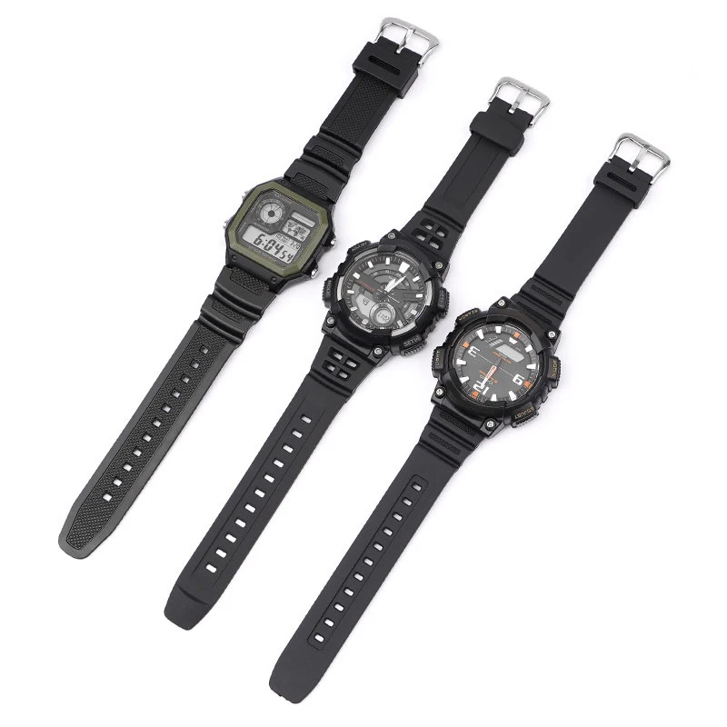 18mm Rubber Watch Strap for Casio AQ-S810W S800W W-735H SGW-300 AE-1000W 1200 Black Silicone Pin Buckle Wrist Band Bracelet Men