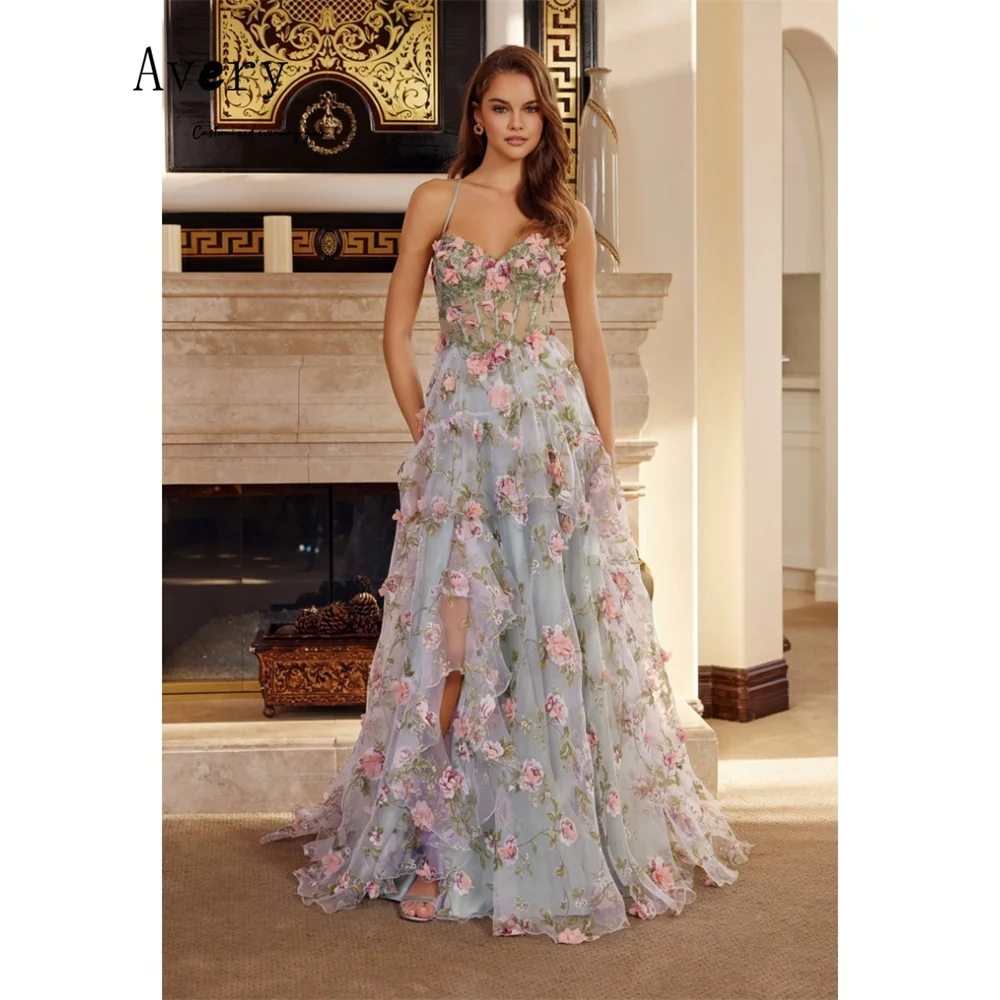 

Avery Custom Flower A Line Side Slits Shoulder Luxurious Women's Evening Dresses Luxury 2025 Gala Dresses Elegant Evening Party