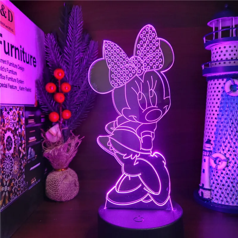 Mickey Mouse and Donald Duck Cartoon 3D Minnie Mouse Visual Night Lights LED Lamp Bedroom Anime Nightlights Color Changing Toys