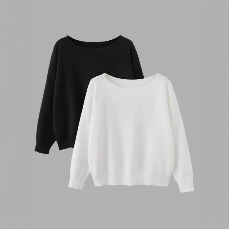 

Women's Pure Color oulder-Drop Boat Ne Casual Sweater Ci Walk Coolmax Fiber Thiened Nine-Quarter Sve Collar