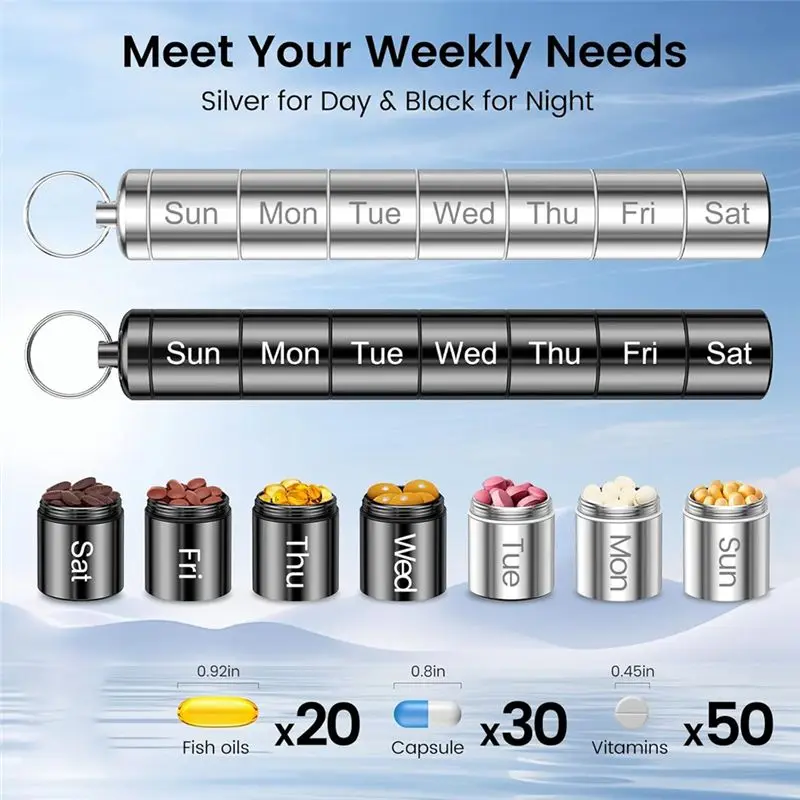 B68A 2 Pack Weekly Pill Organizer 2 Times A Day, Portable Small Pill Case Keychain Pill Holder For Travel