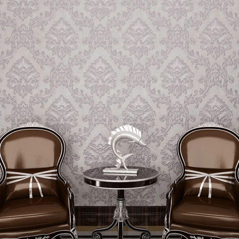 European Style 3D Stereo Damask Flocking Non-woven Wallpaper for Bedroom Living Room Modern Simple Decor Wall Paper Roll