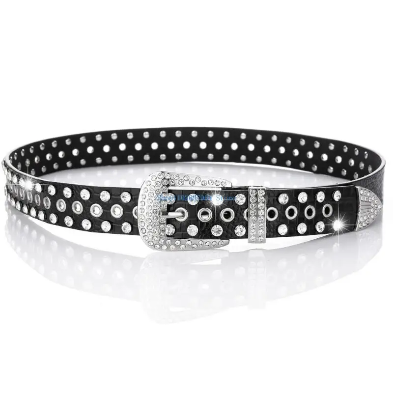 

N7YF Fashion Belt for Cowgirls Waist Belt Stylish Rhinestones Studded PU Belt for Jeans Pants Female Costume