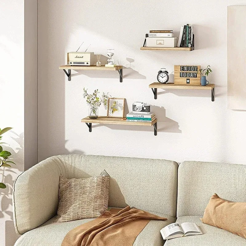 1pc Wooden Wall Mounted Floating Shelves Hanging Storage Shelf Organizer for Bathroom Kitchen Living Room Home Display