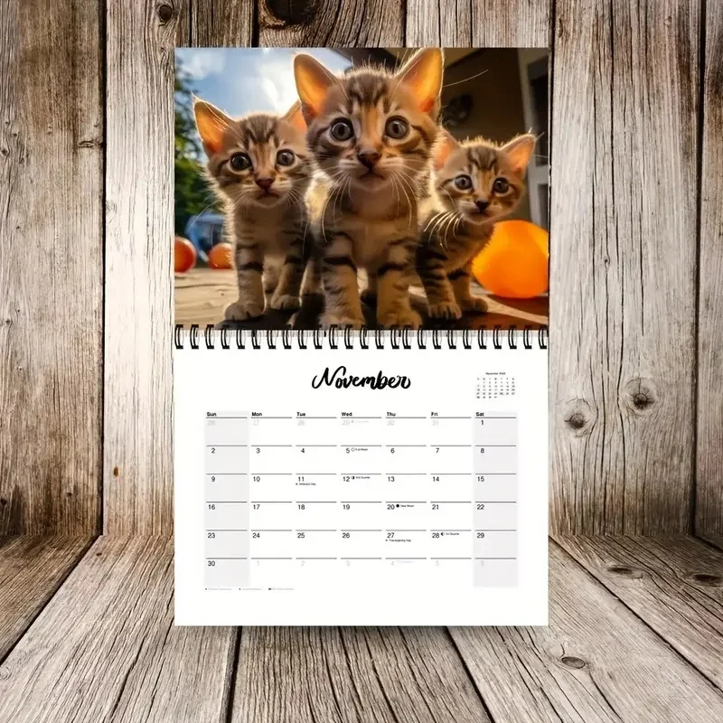 [Popular Choice] New 2025 Calendar, Cute Cat Wall Calendar, Three Kittens Calendar, Christmas and New Year Calendar