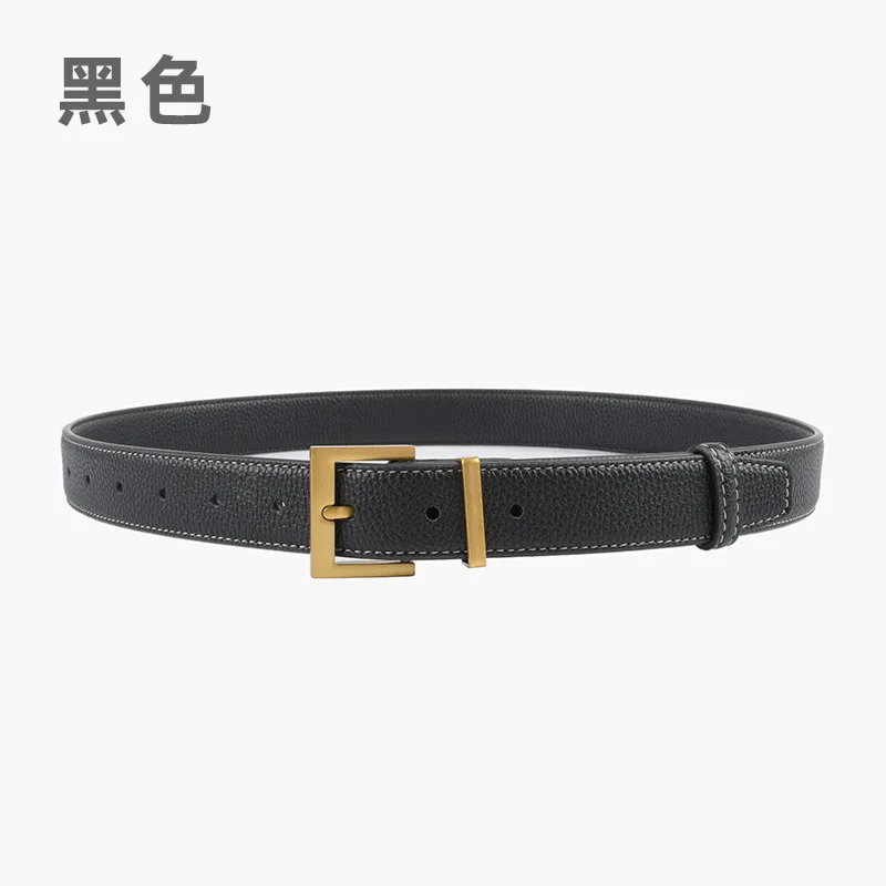 New Lychee Patterned Top Layer Cowhide Leather Women\'s Belt Minimalist Fashion Belt Jeans Casual Pants Decorative Belt
