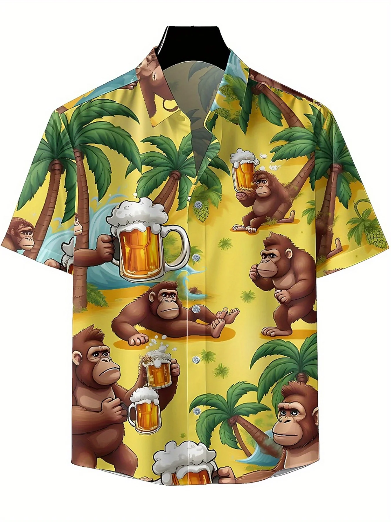 Men's Plus Size Hawaiian Shirts Tropical Monkey Party Theme pattern,New in Summer Fashion Tops,Hip Hop Rock Streetwear