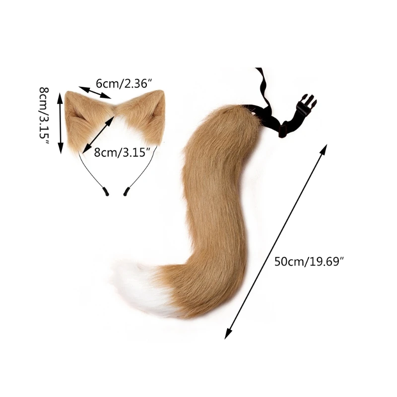 

Girls Animal Faux Ears Tail Set Plush Hair Hoop Halloween Lovely Party Headdress Cosplay Party Accessories F0S4