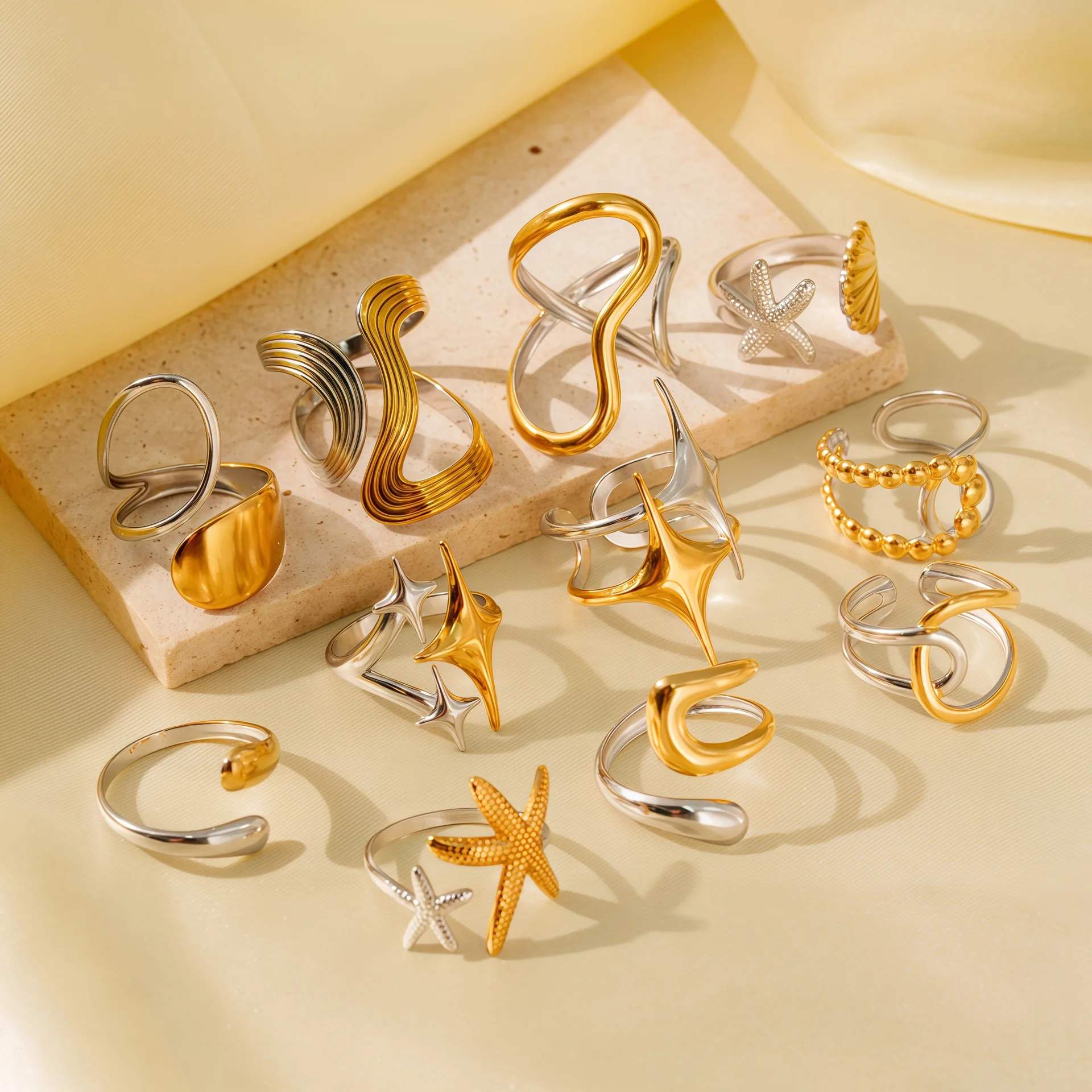 

Stainless Steel Gold Silver Color Gradient Design Rings for Women Luxury Fashion Adjustable Joint Rings Versatile Jewelry Gift
