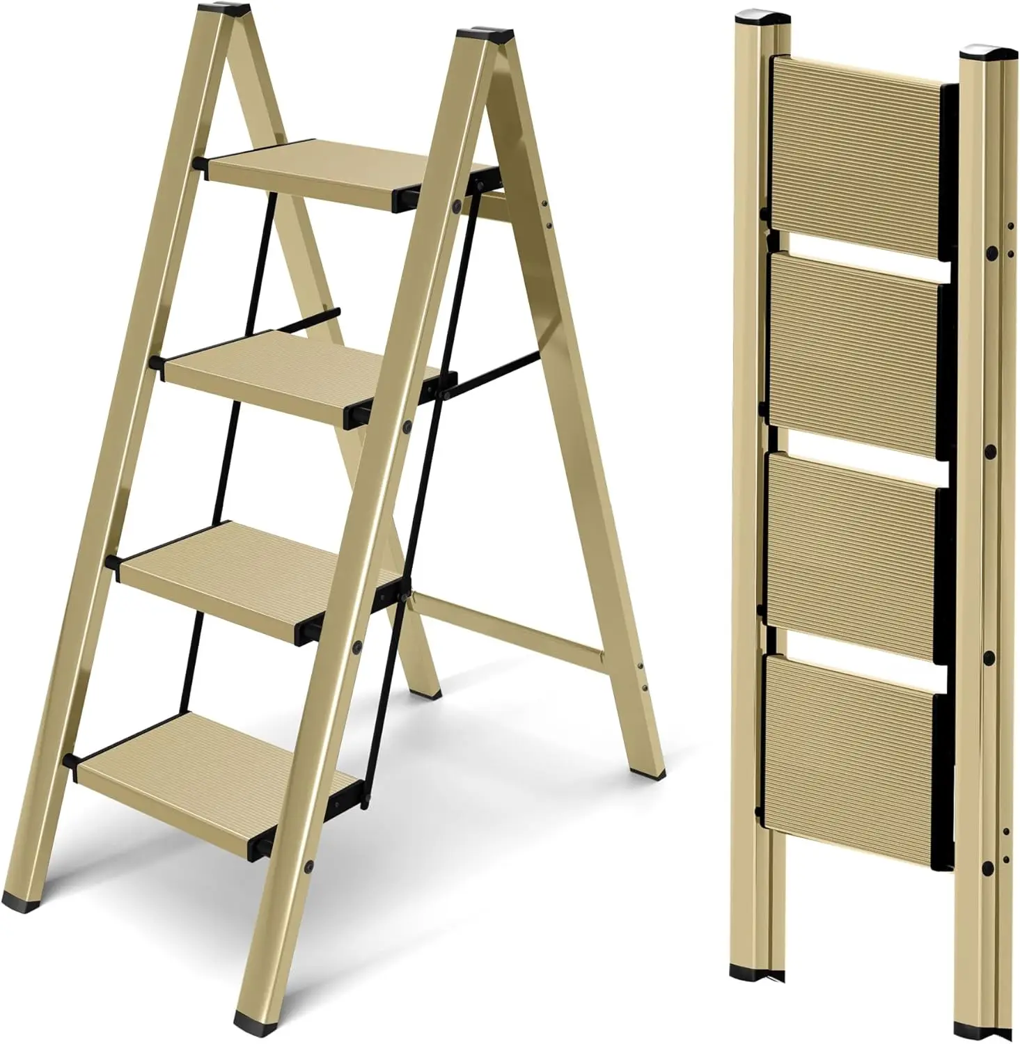 4 Step Ladder,Aluminum Folding Step Ladder for Adults,Step Ladder with Wide Anti-Slip Peda