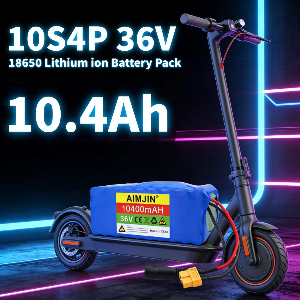 36V battery 10.4Ah actual capacity 10S4P rechargeable battery 18650 lithium-ion battery pack 500W 1000W,42V 2A charger