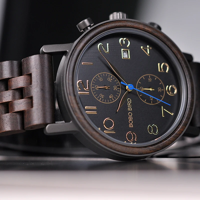 Relogio Masculino BOBO BIRD Wooden Men Watch 43 mm Top Luxury Brand Japanese Movement VD51 Quartz Watches Customized Men\'s Gifts