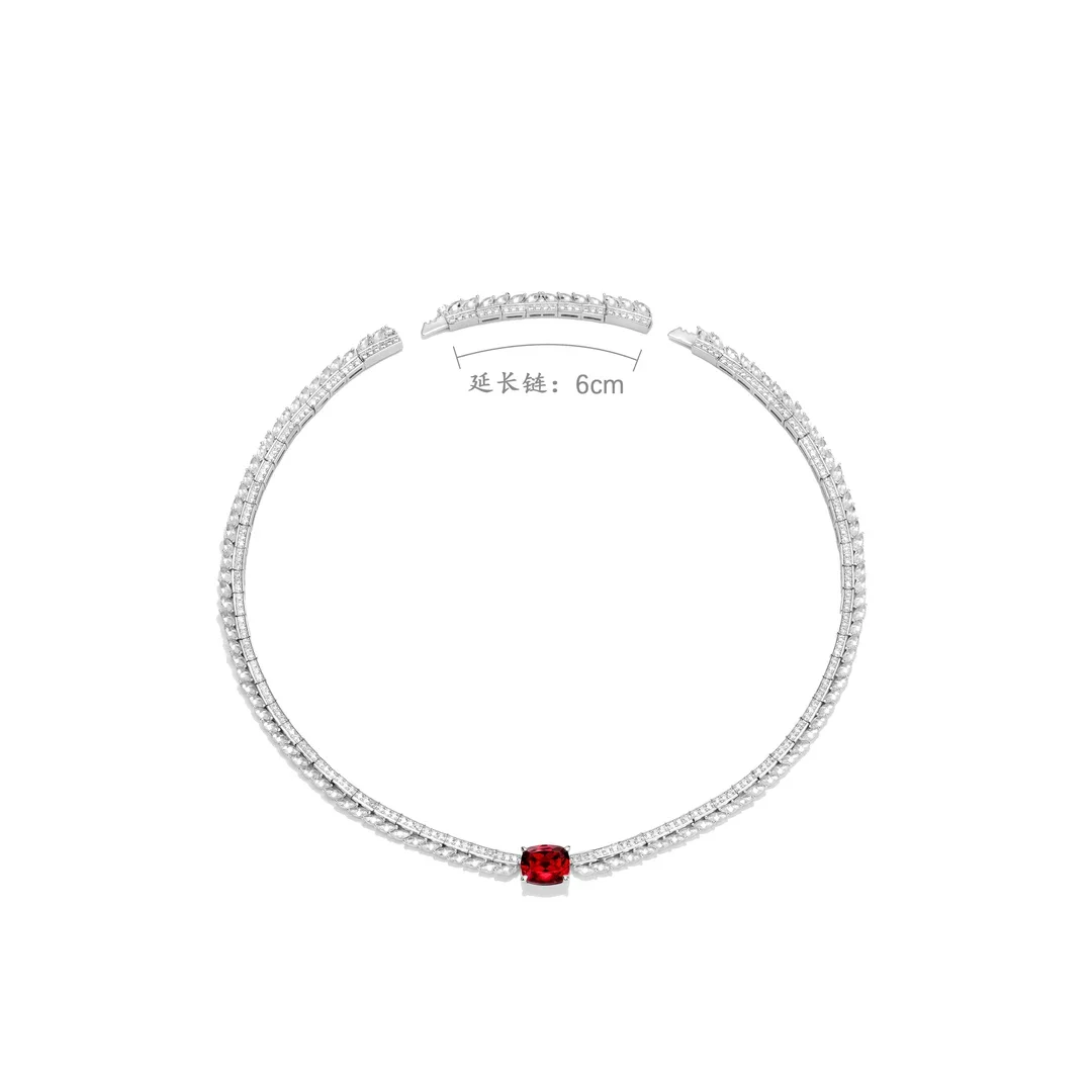 Bellux Classics Design 925 Silver Synthetic Zircon Ruby Red Pigeon Egg Full Diamond Beautiful Necklace Charm Women Jewelry